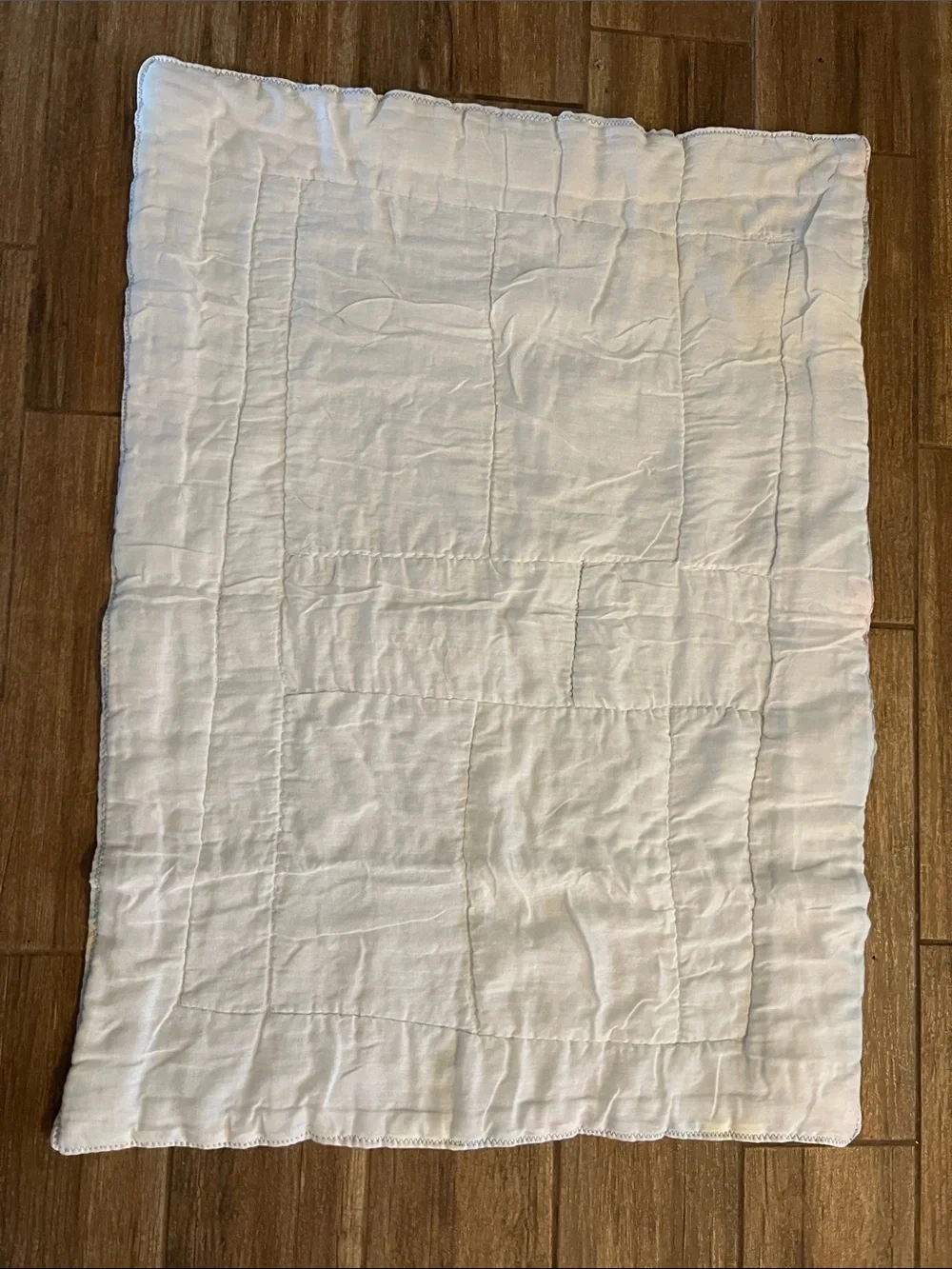 Precious moments vtg Baby Patchwork Crib Quilt - Pastel Blue & Yellow 40x29